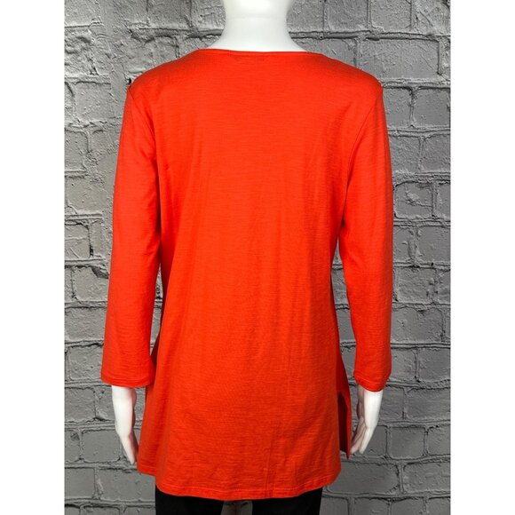 Peter Nygard Womens Small Embroidered Tunic Top Orange V-Neck 3/4 sleeve - Picture 7 of 8